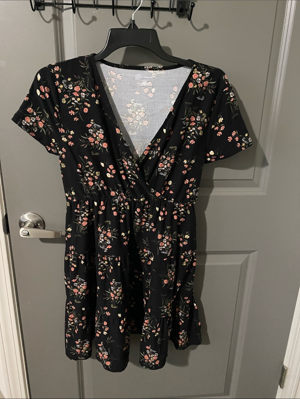 No Boundaries Black Floral Wrap Mini Dress